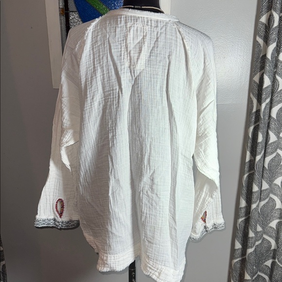 Johnny Was Joanne White Gauzy Cotton Blouse with multi-colored embroidery SZ XL - Picture 6 of 9